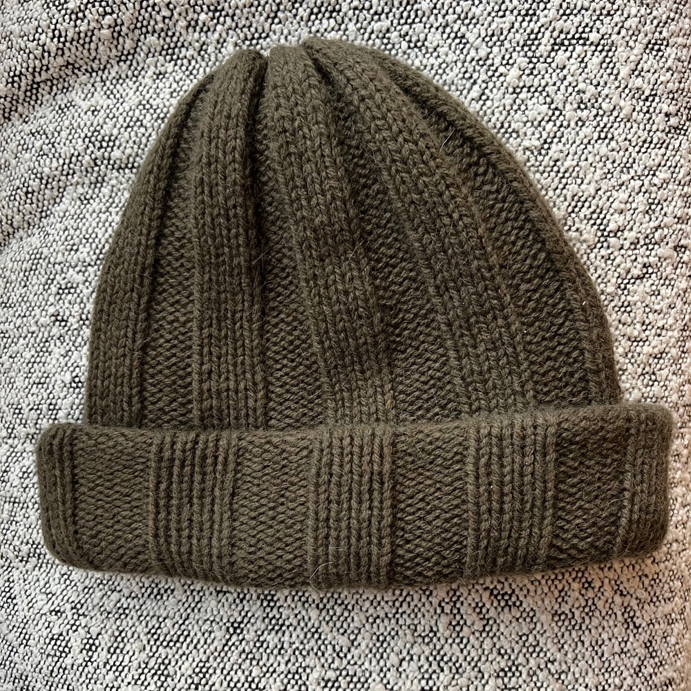 Angora & Merino Beanie Hat - Olive Green